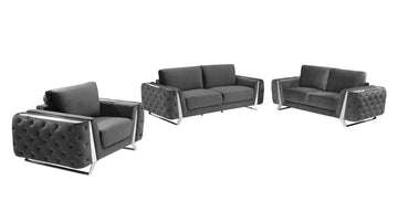 LuxxHomes  Three Piece Indoor Dark Gray Velvet Six Person Seating Set