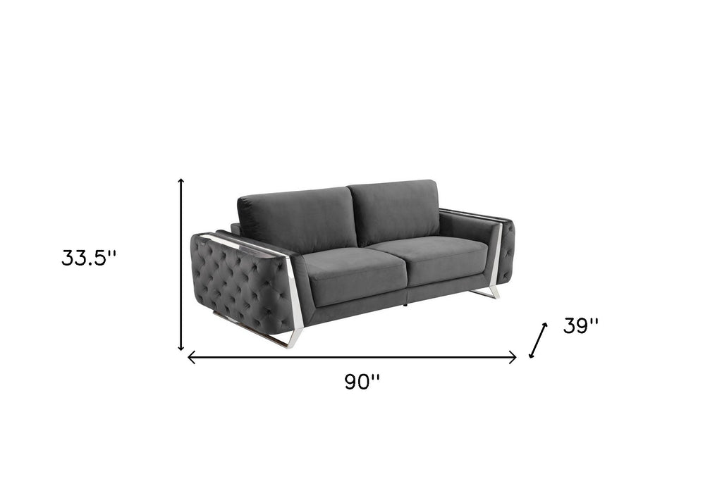 LuxxHomes  Three Piece Indoor Dark Gray Velvet Six Person Seating Set