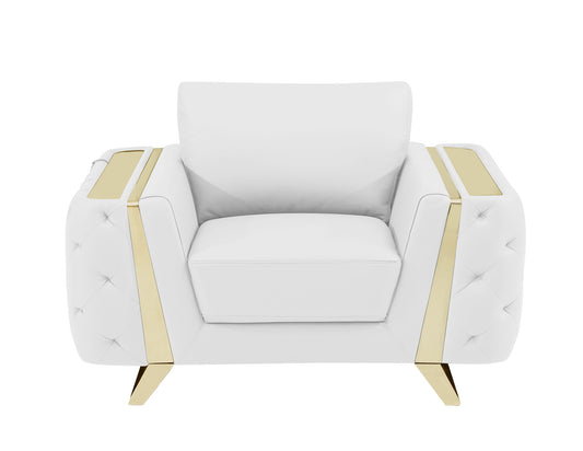 50" White And Gold Genuine Leather Club Chair