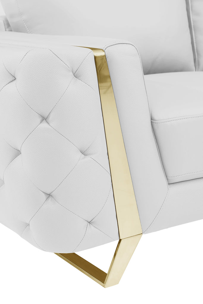 50" White And Gold Genuine Leather Club Chair