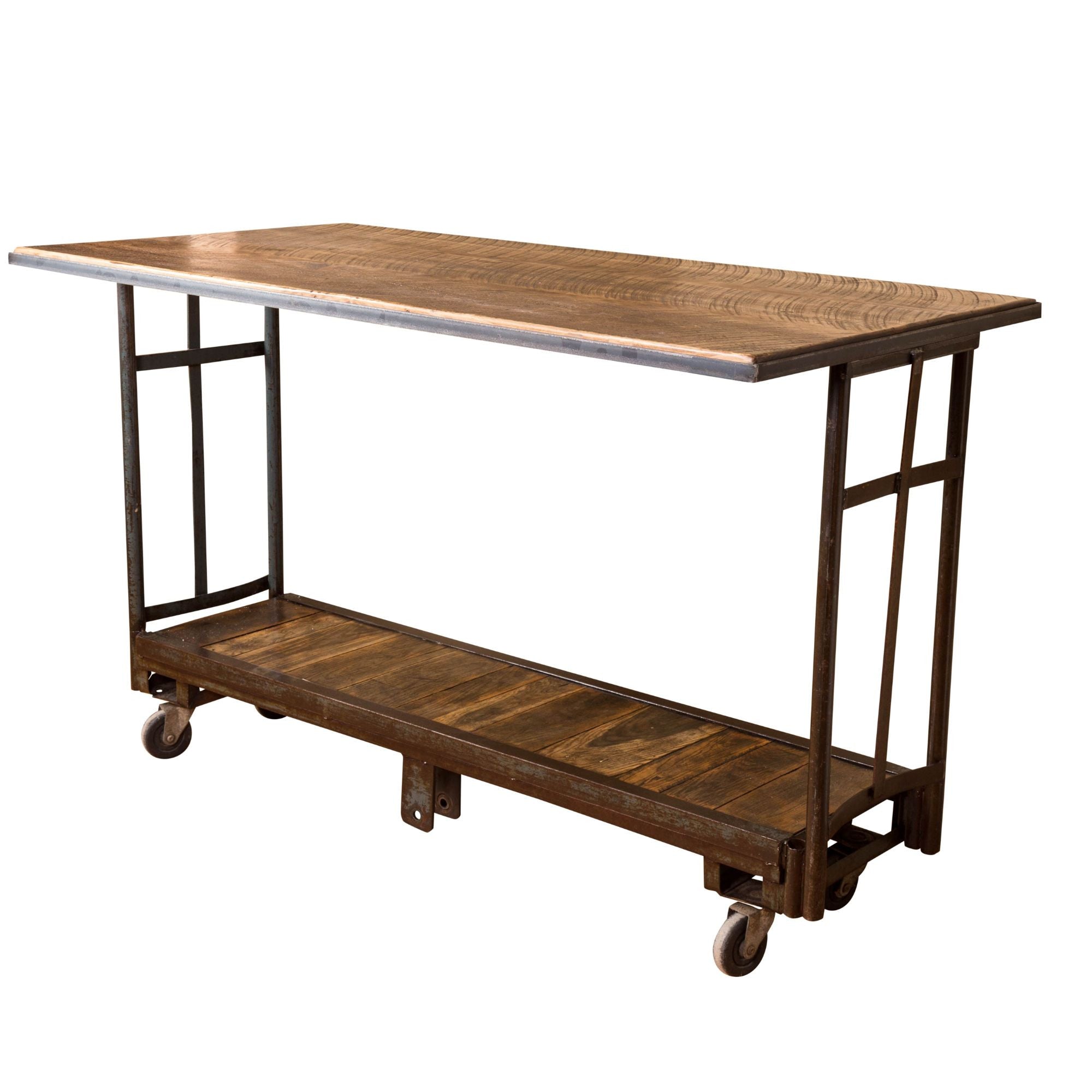 64" Brown And Black Solid Wood And Steel Sled Base Dining Table