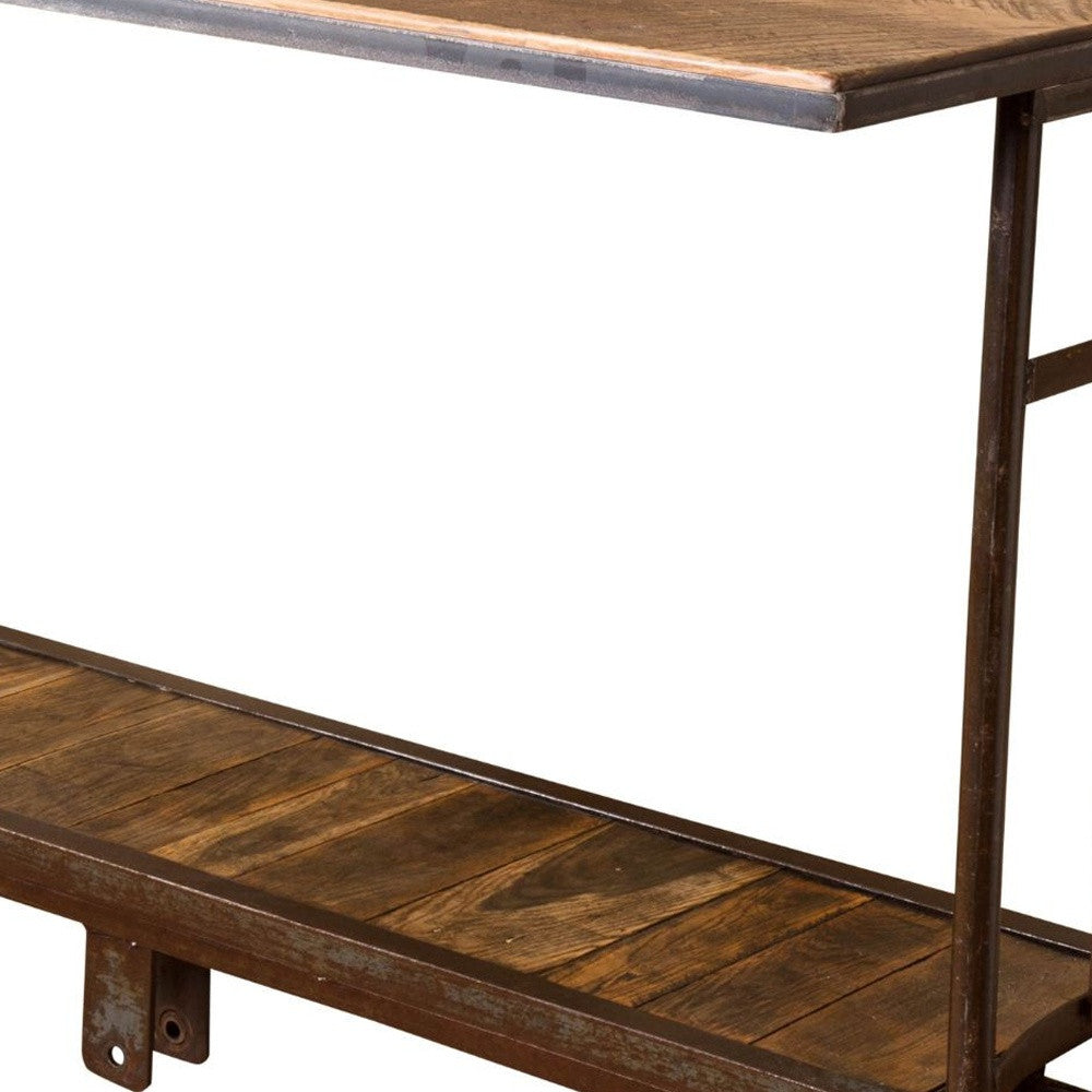 64" Brown And Black Solid Wood And Steel Sled Base Dining Table