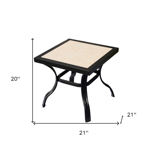 21" Beige and Ivory Square Ceramic Outdoor Side Table