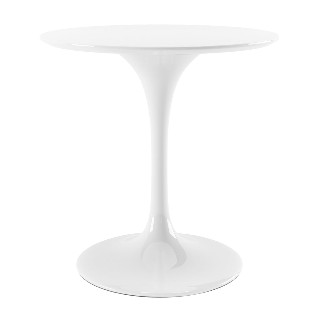 32" White Rounded Fiberglass And Metal Pedestal Base Dining Table