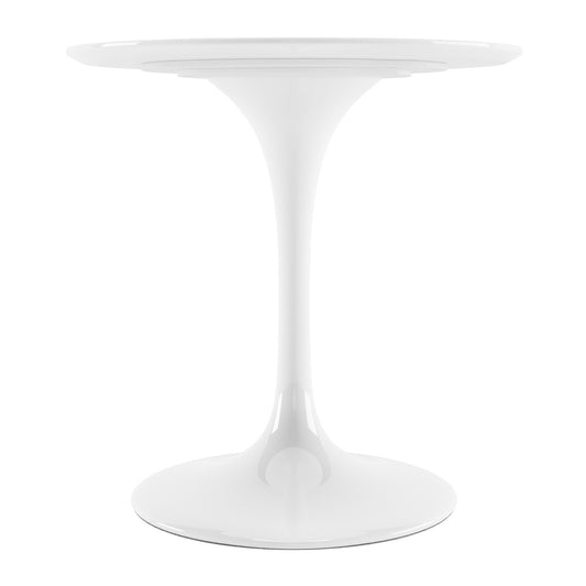 32" White Rounded Fiberglass And Metal Pedestal Base Dining Table