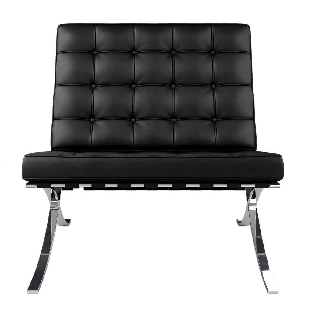 32" Black And Silver Italian Leather Tufted Lounge Chair