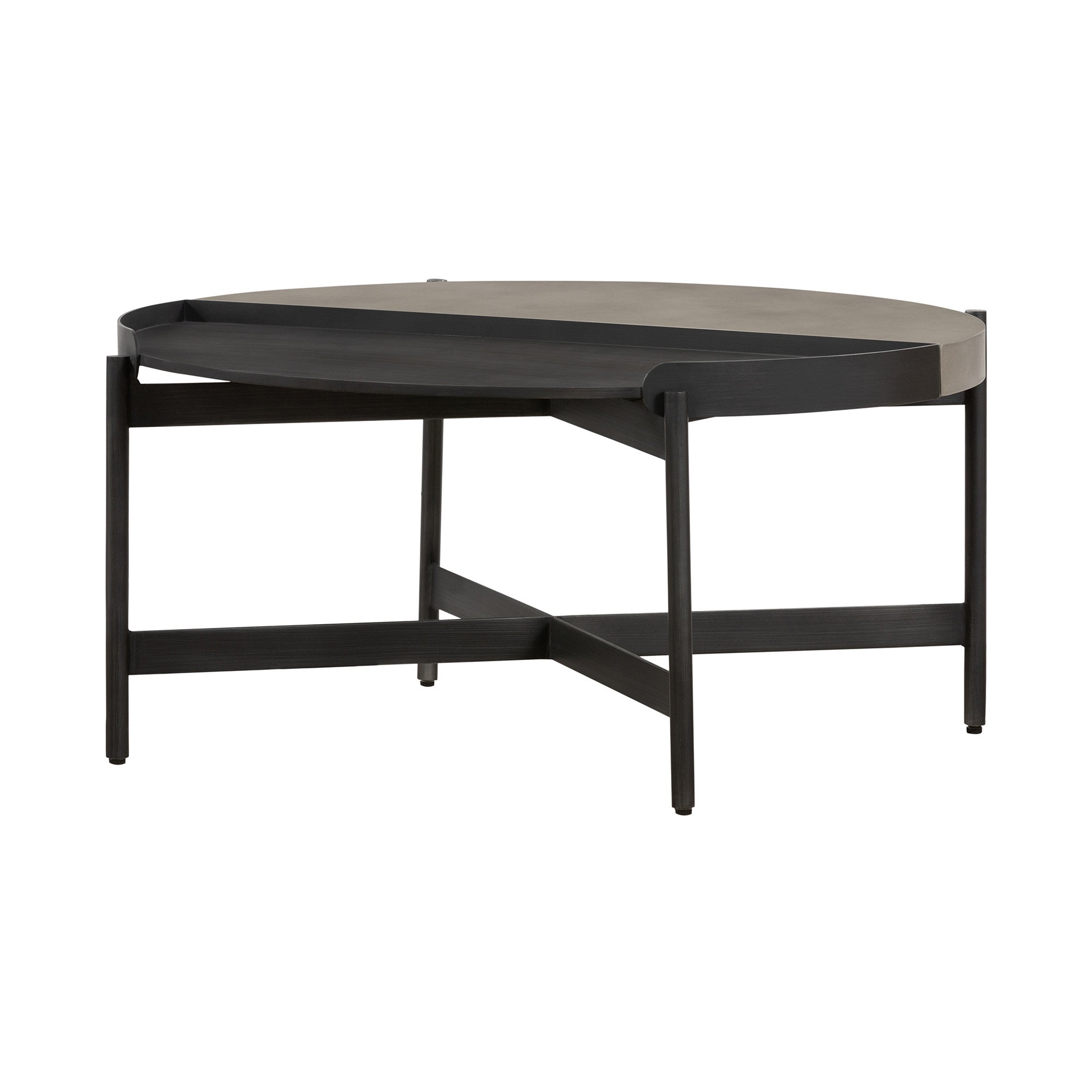 32" Gray And Black Concrete And Metal Round Coffee Table