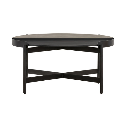 32" Gray And Black Concrete And Metal Round Coffee Table