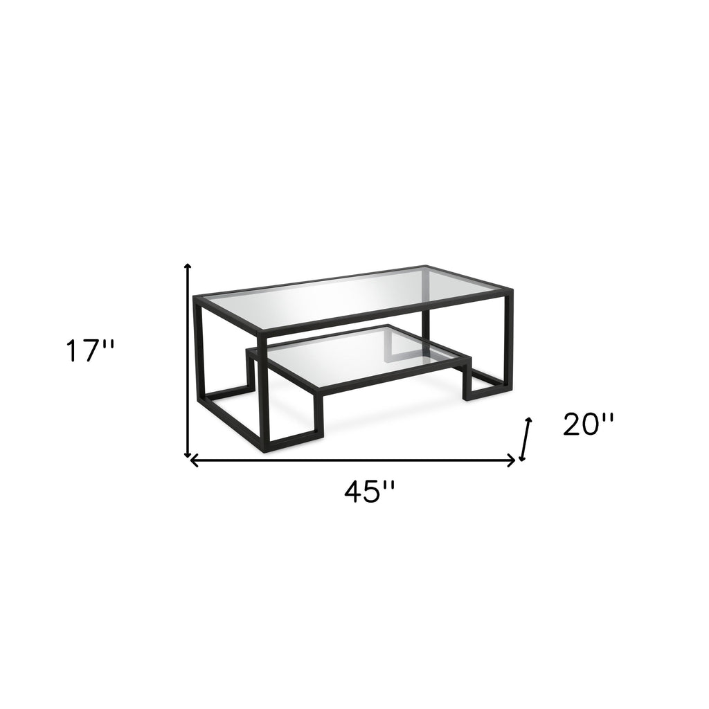 45" Clear And Black Glass And Steel Coffee Table With Shelf