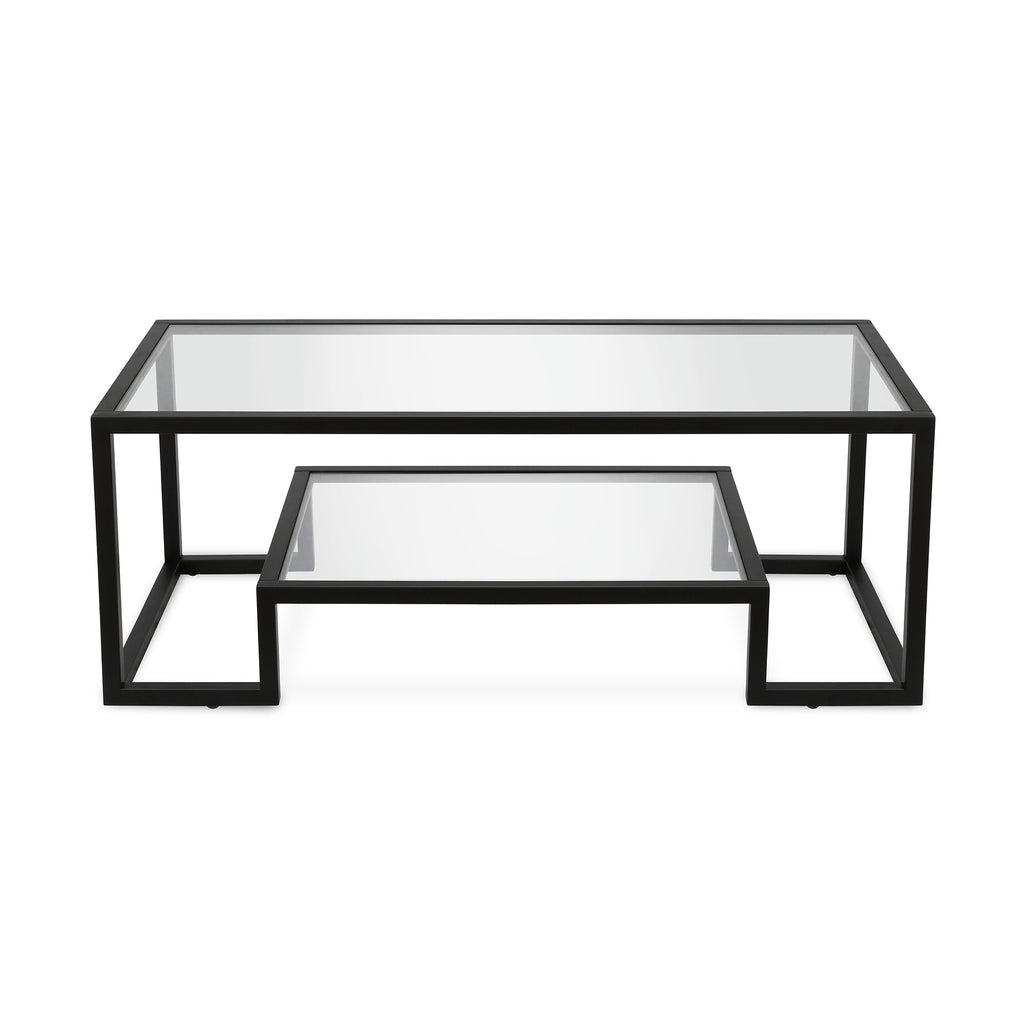 45" Clear And Black Glass And Steel Coffee Table With Shelf