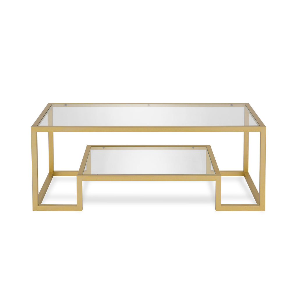 45" Gold Glass And Steel Coffee Table With Shelf