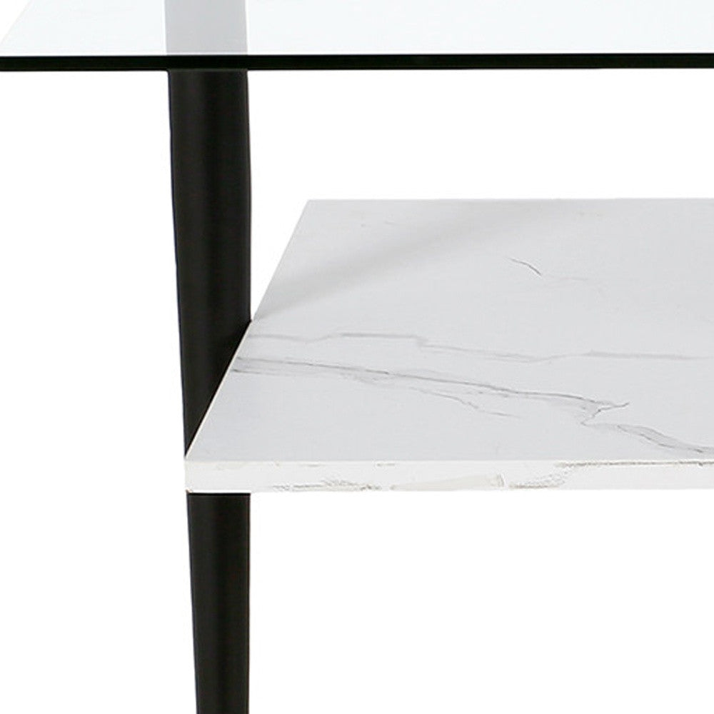 47" Black Glass And Steel Coffee Table With Shelf