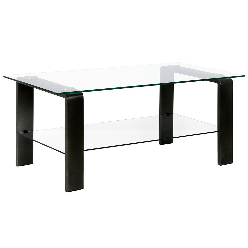 40" Black Glass And Steel Coffee Table With Shelf