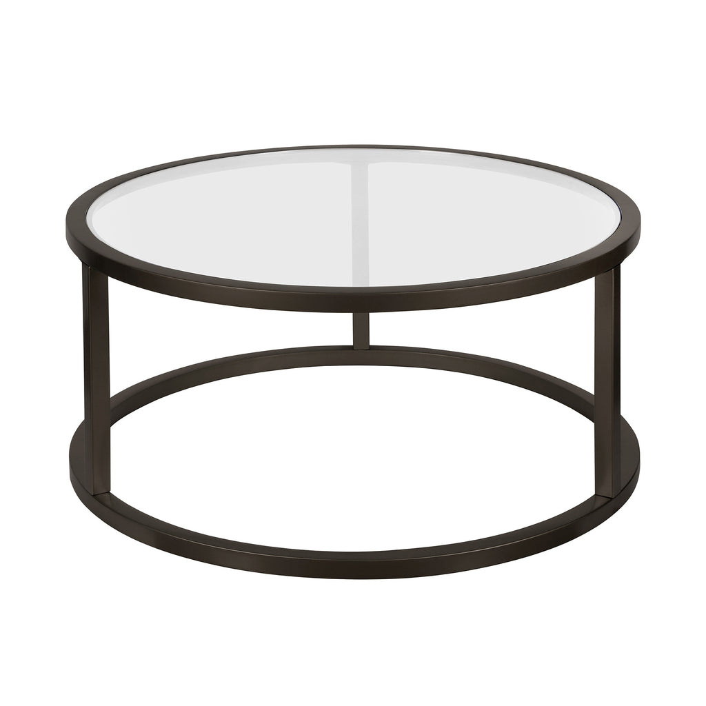 35" Black Glass And Steel Round Coffee Table