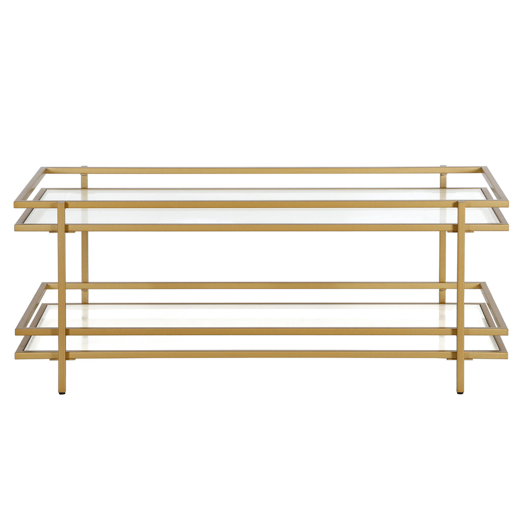 45" Gold Glass And Steel Coffee Table With Shelf