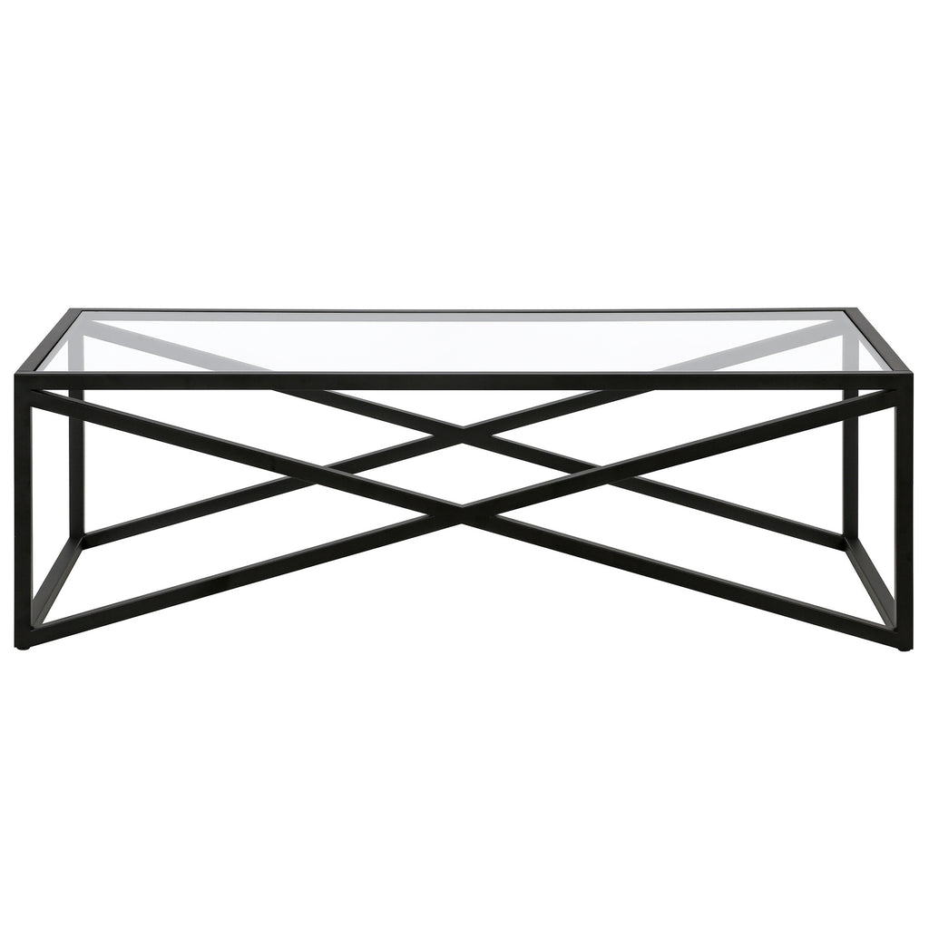 54" Black Glass And Steel Coffee Table