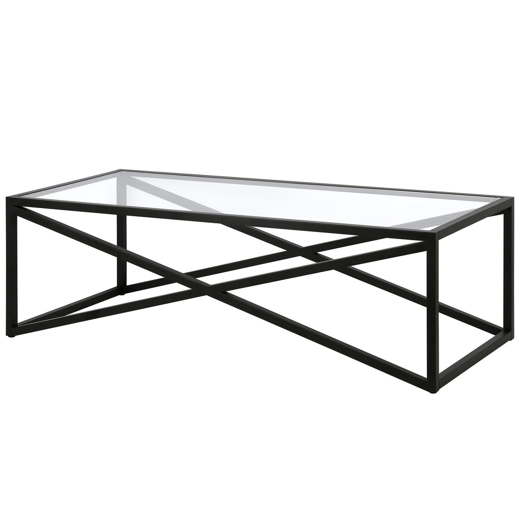 54" Black Glass And Steel Coffee Table