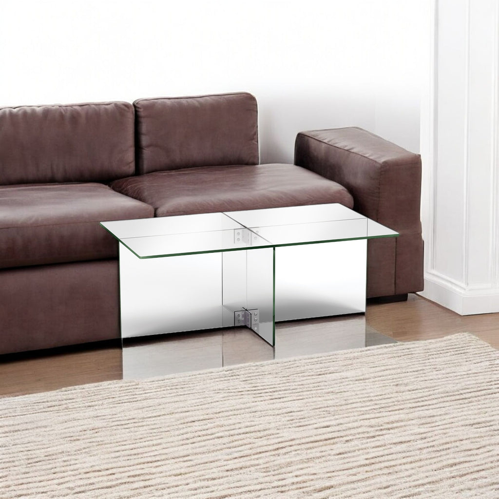 24" Clear Glass And Steel Coffee Table