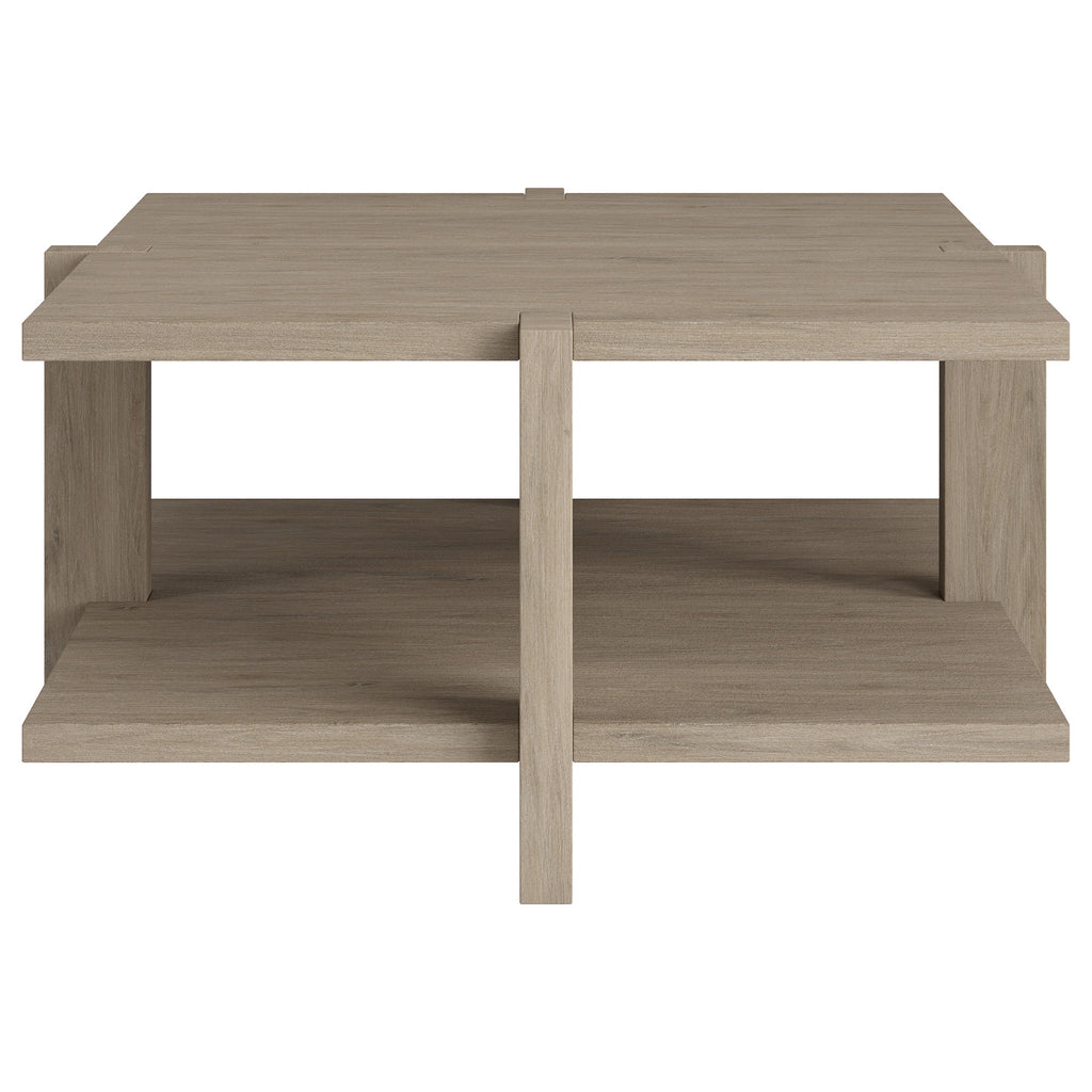 35" Gray Square Coffee Table With Shelf