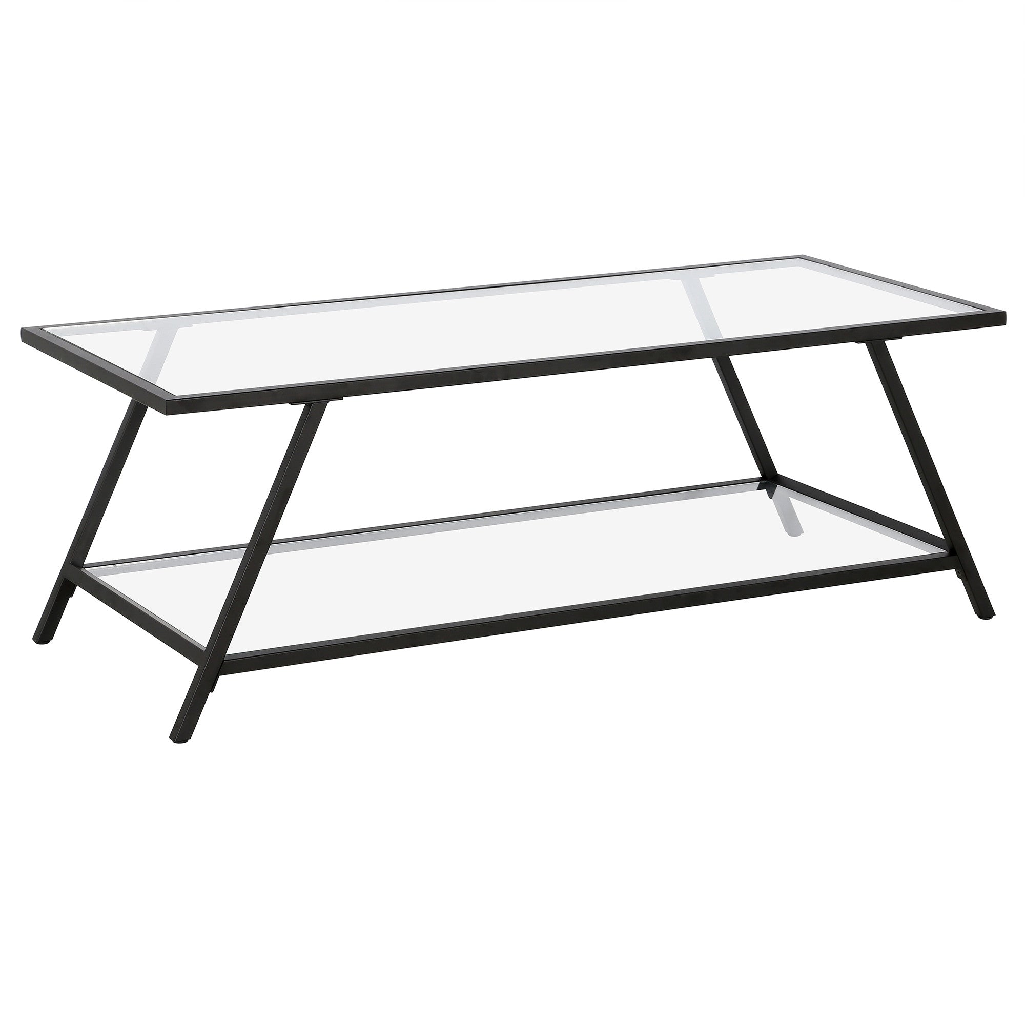 48" Black Glass And Steel Coffee Table With Shelf