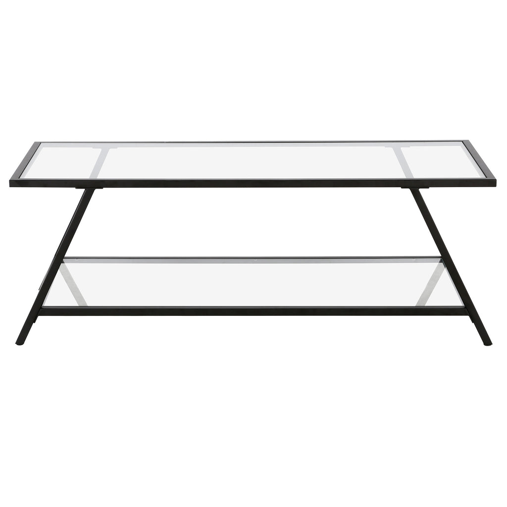 48" Black Glass And Steel Coffee Table With Shelf