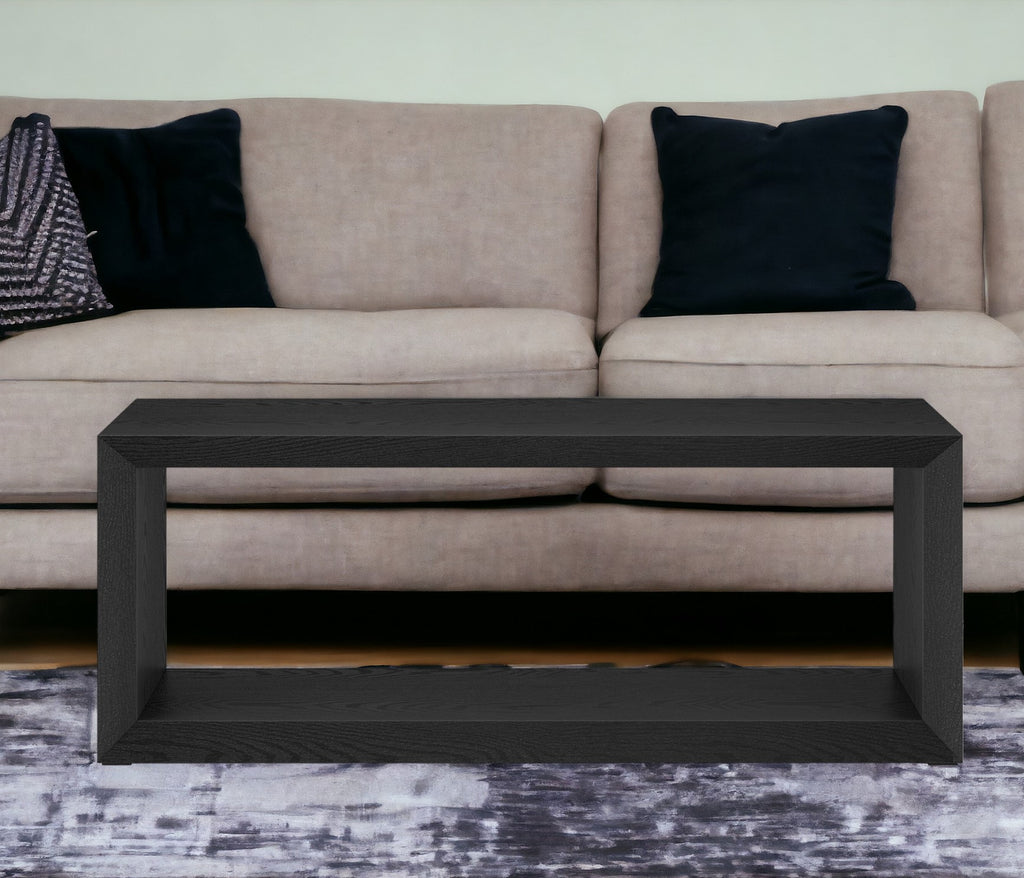 48" Black Faux Wood Coffee Table With Shelf