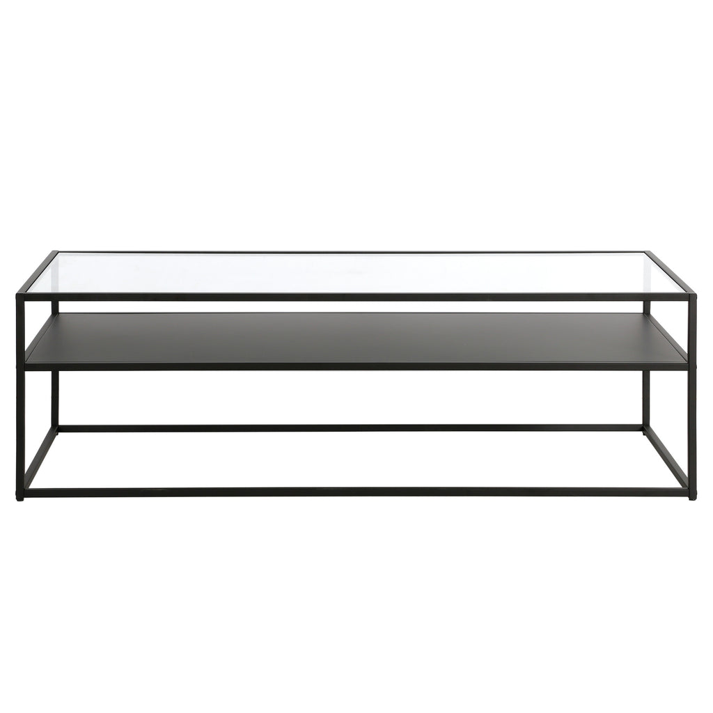 54" Black Glass And Steel Coffee Table With Shelf