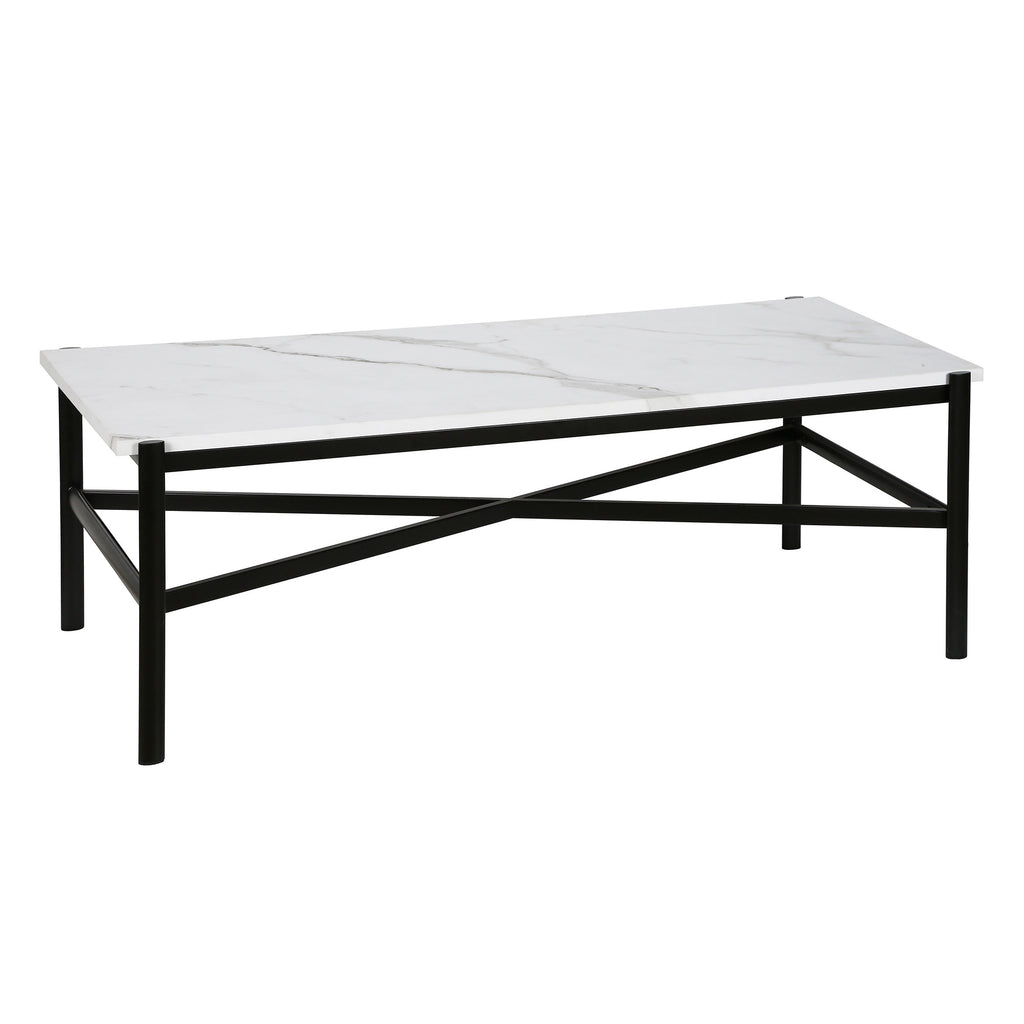 46" Black And White Faux Marble And Steel Coffee Table