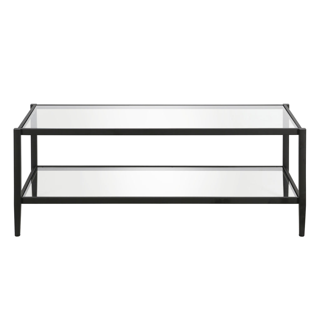 45" Black And Clear Glass And Steel Coffee Table With Shelf