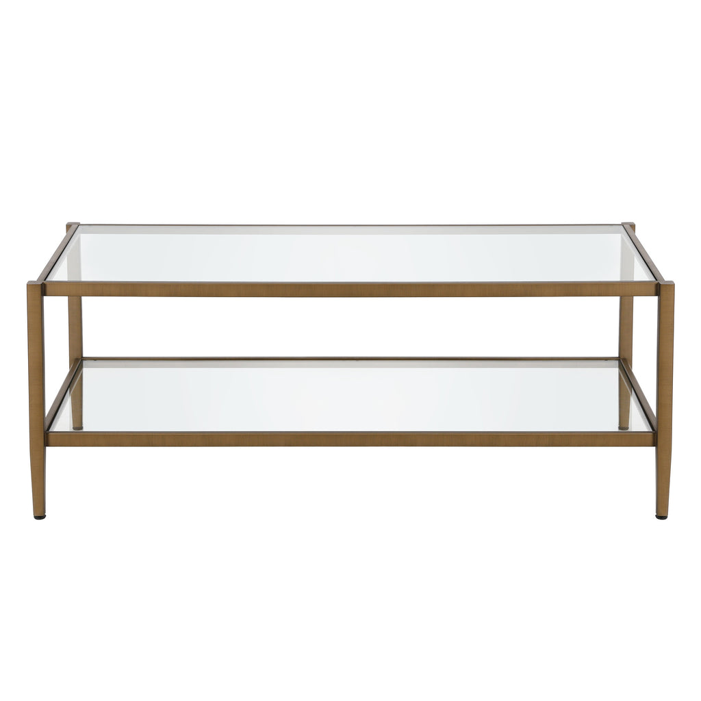 45" Clear And Antiqued Brass Glass And Metal Coffee Table With Shelf