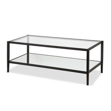 45" Black Glass And Steel Coffee Table With Shelf