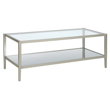 45" Silver Glass And Steel Coffee Table With Shelf