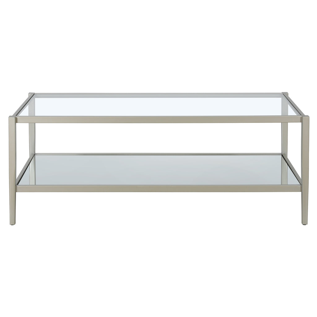 45" Silver Glass And Steel Coffee Table With Shelf