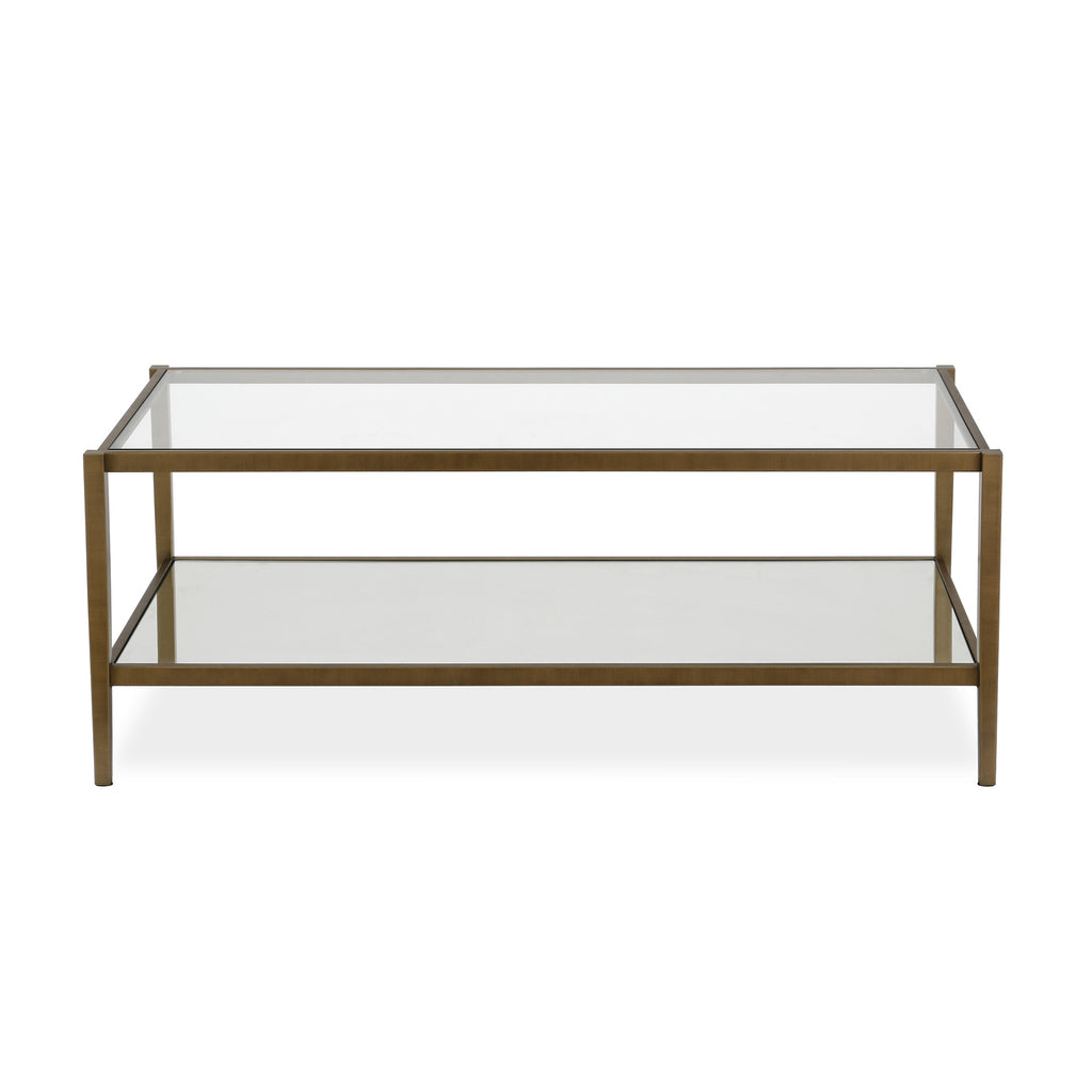 45" Gold Glass And Steel Coffee Table With Shelf