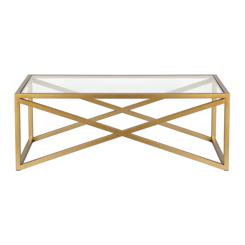 46" Gold Glass And Steel Coffee Table