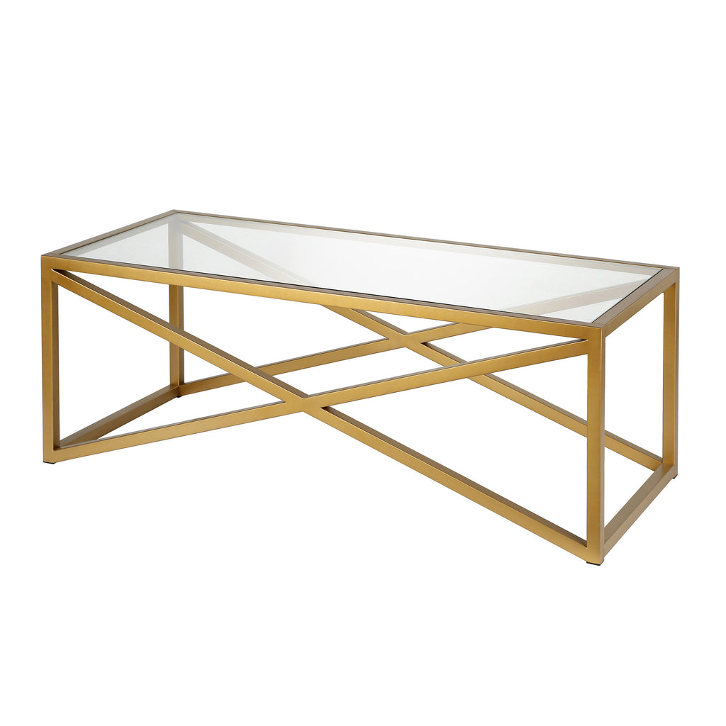 46" Gold Glass And Steel Coffee Table