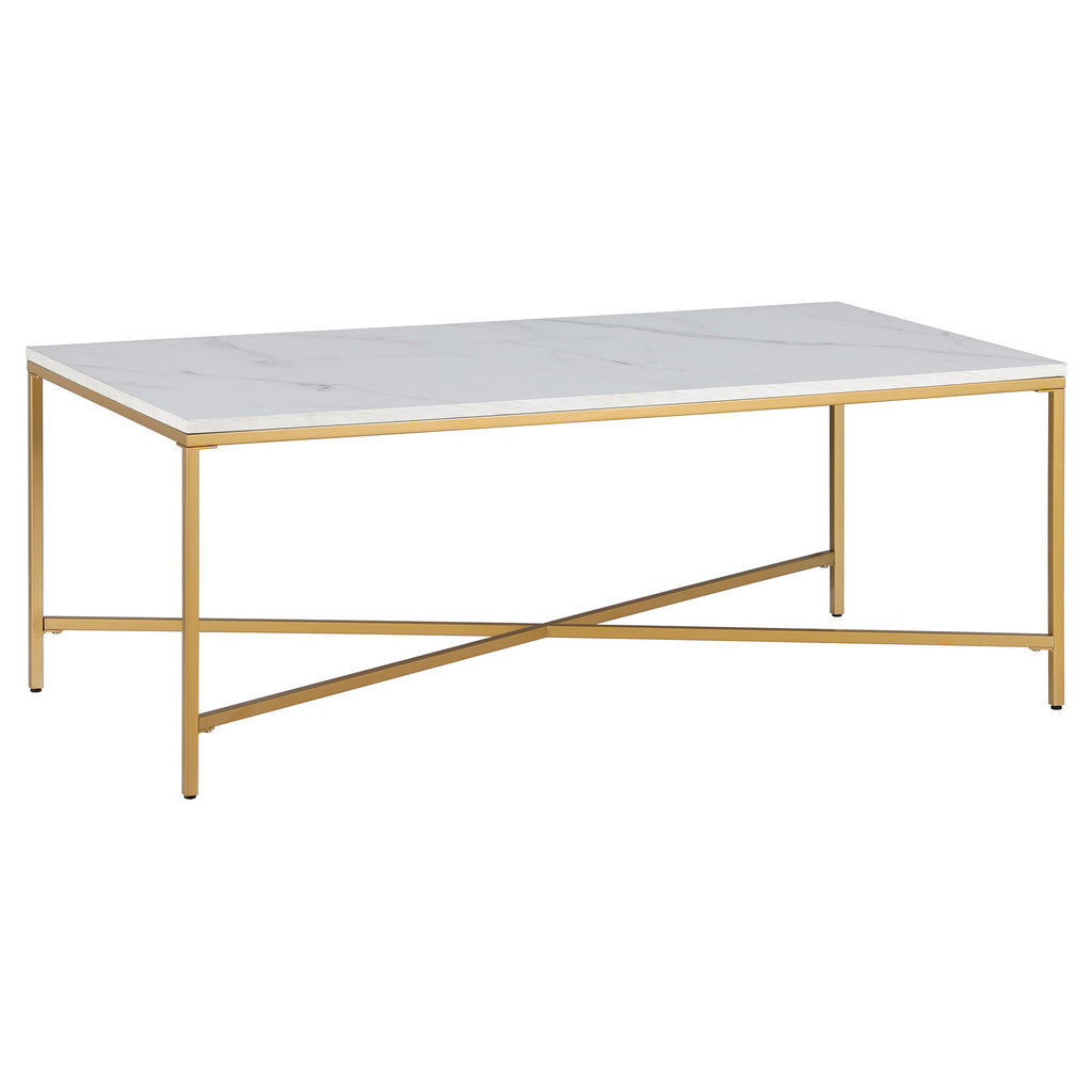 48" White And Gold Steel Coffee Table