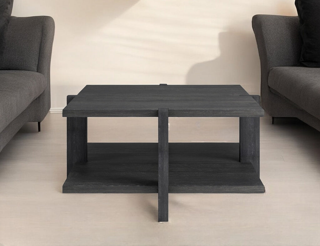 35" Gray Square Coffee Table With Shelf