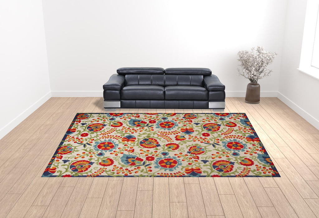 12' X 15' Beige Floral Power Loom Area Rug