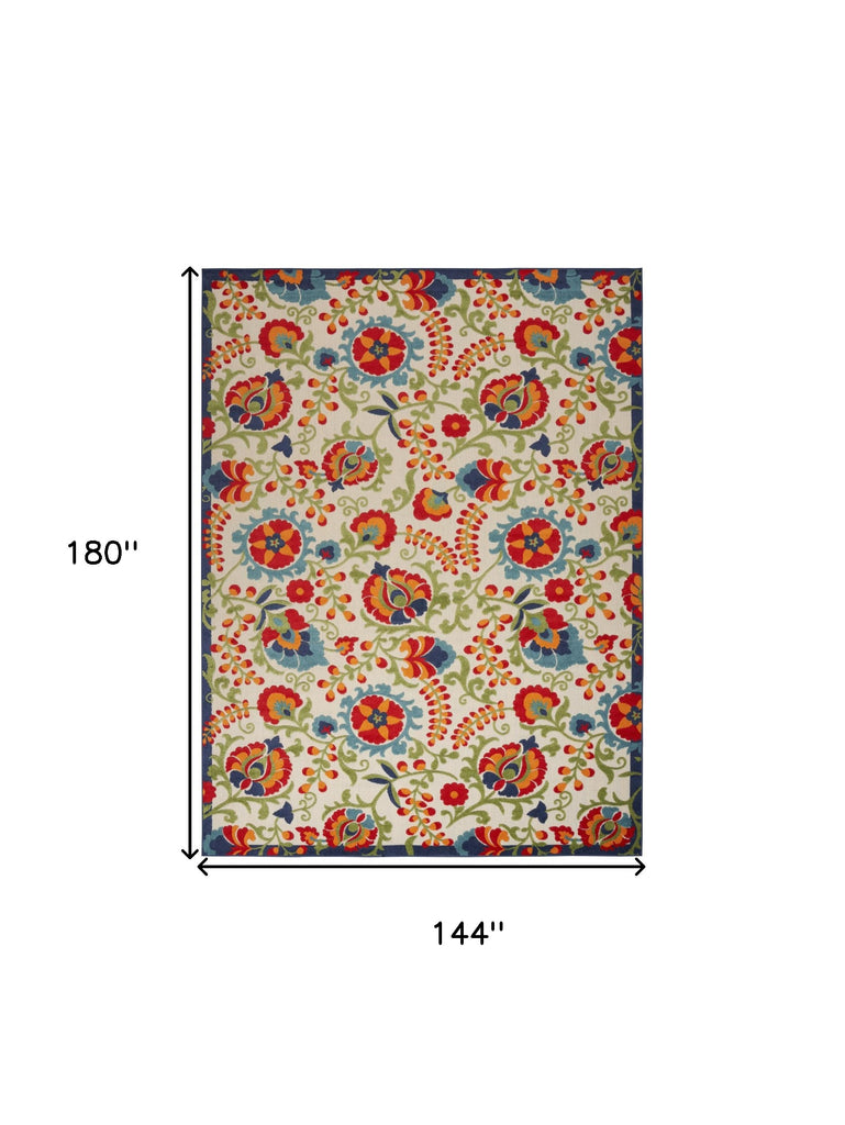 12' X 15' Beige Floral Power Loom Area Rug