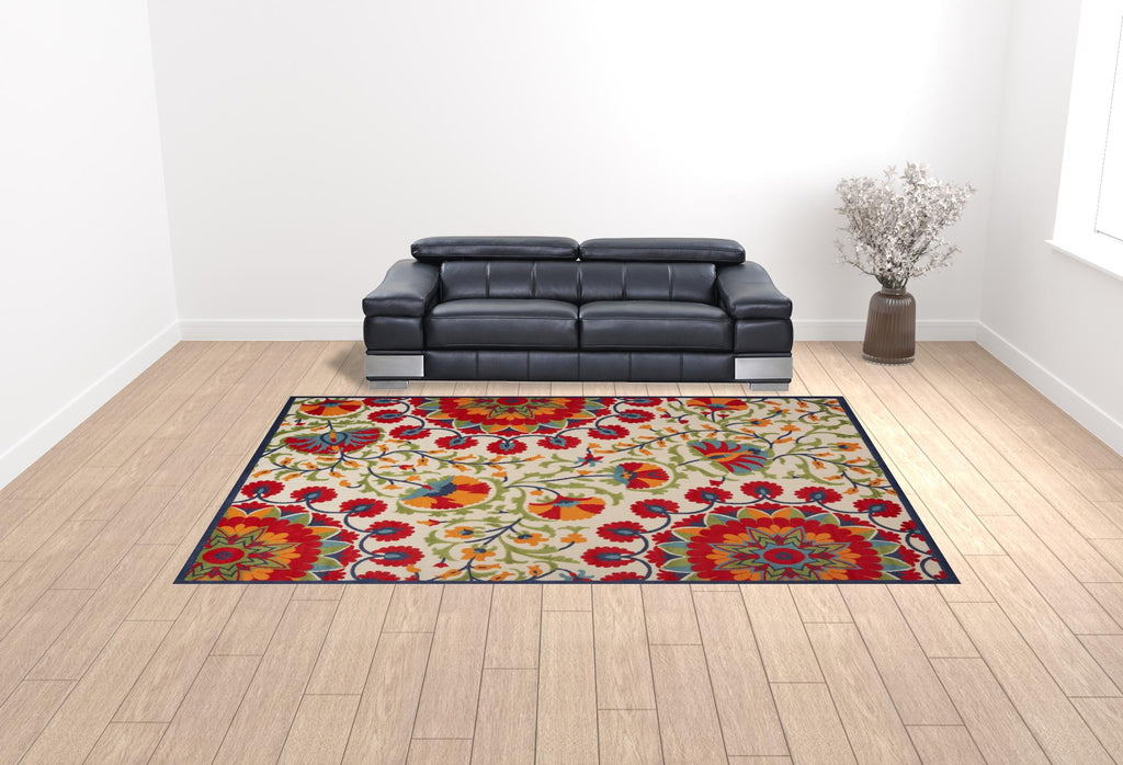 10' X 14' Red Floral Power Loom Area Rug