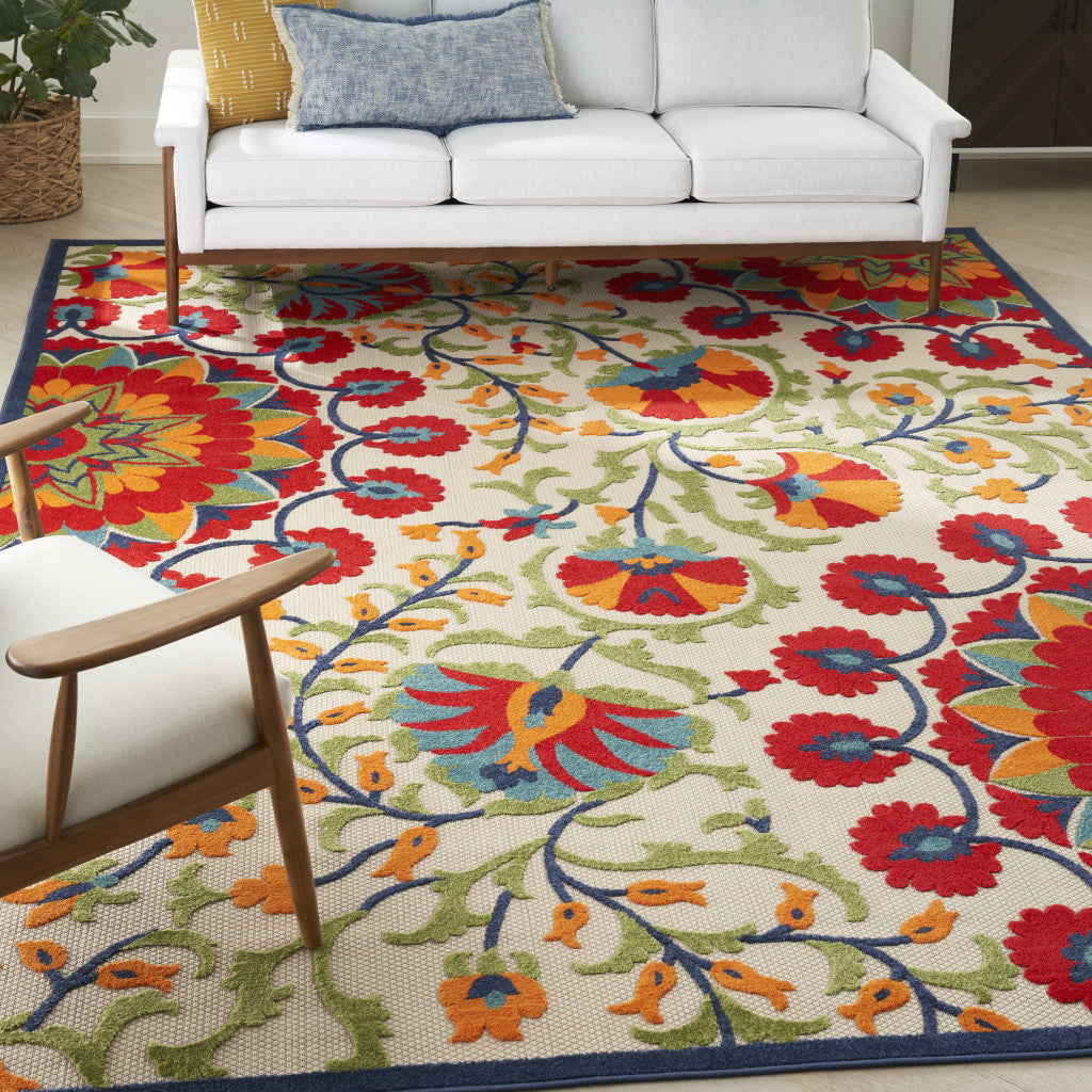 10' X 14' Red Floral Power Loom Area Rug