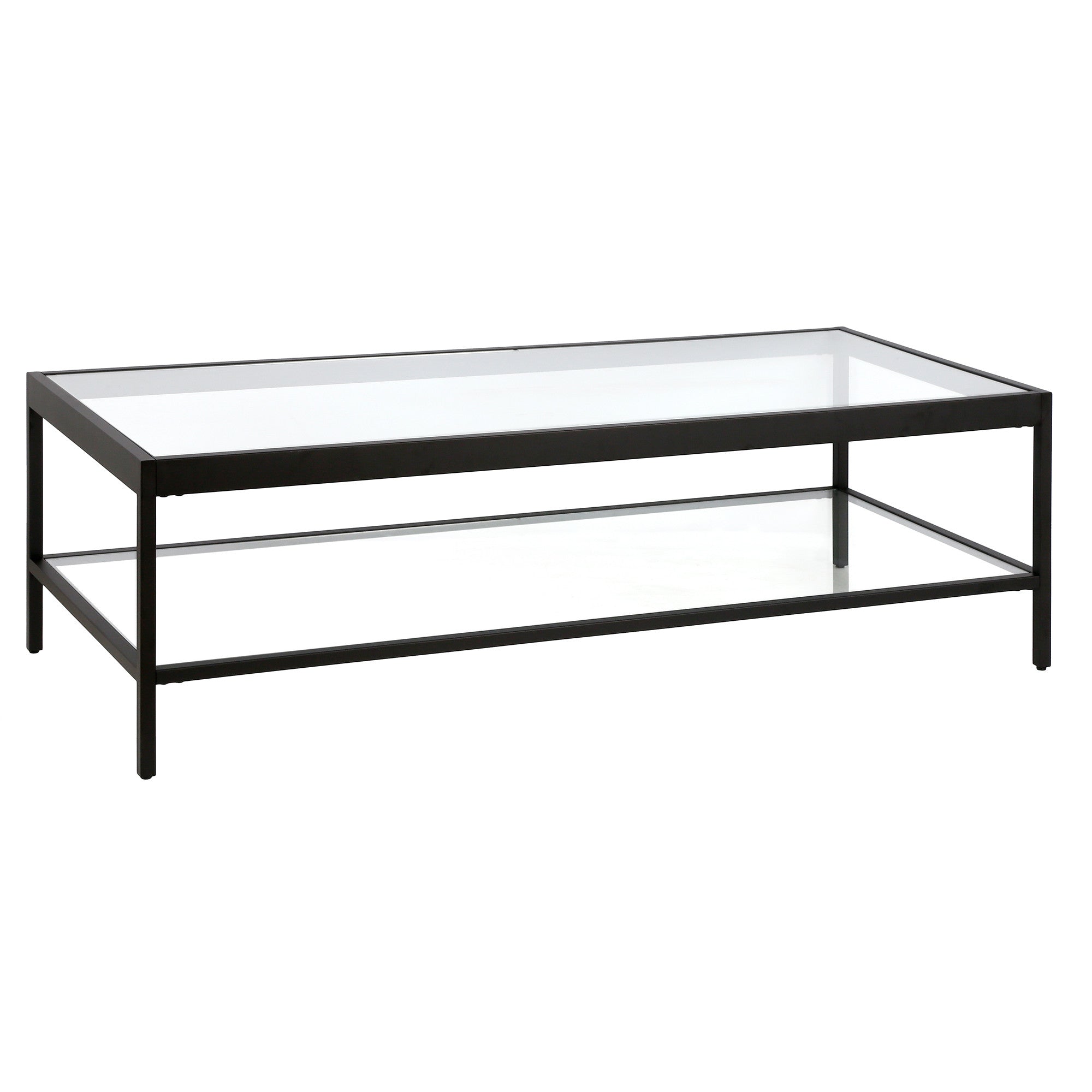 54" Clear And Black Glass And Steel Coffee Table With Shelf