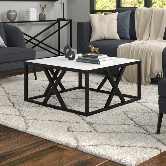 35" White And Black Steel Square Coffee Table