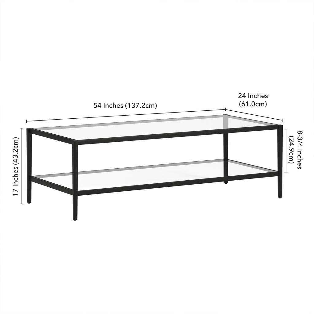 54" Black Glass And Steel Coffee Table With Shelf