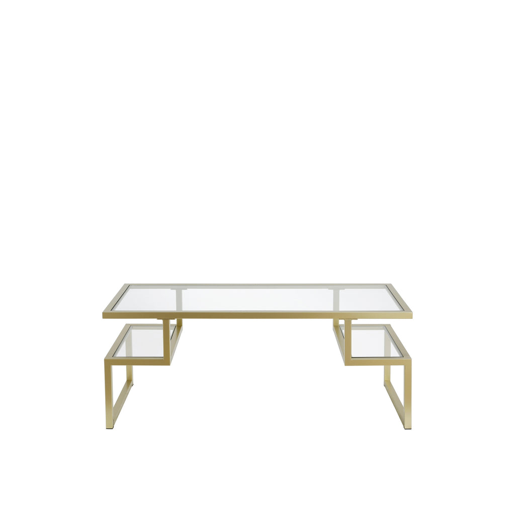 45" Gold Glass And Steel Coffee Table With Two Shelves