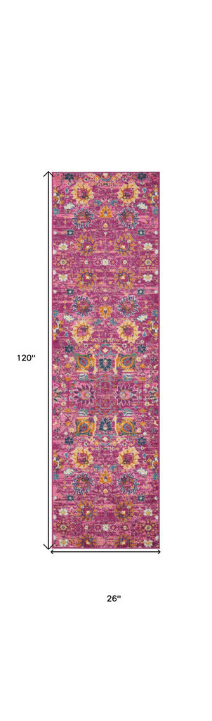 10' Pink Floral Power Loom Runner Rug