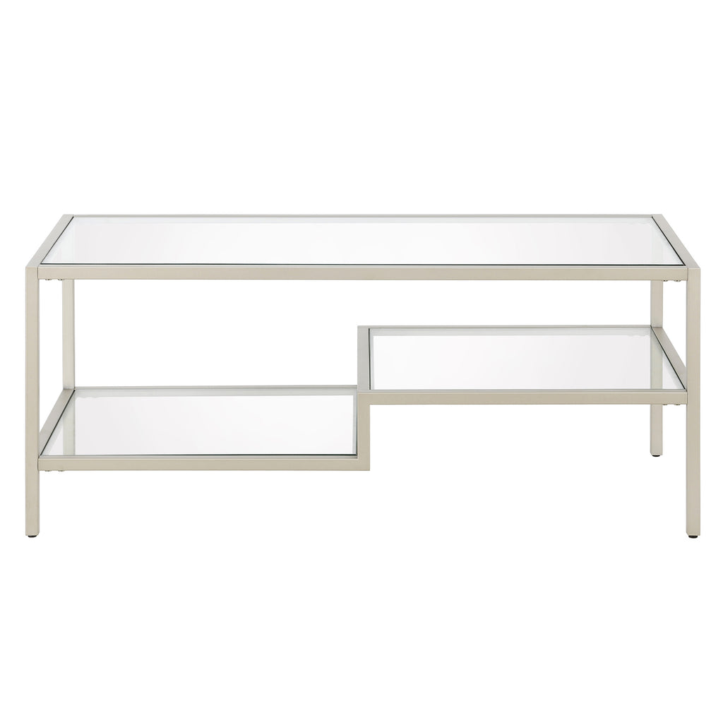 45" Silver Glass And Steel Coffee Table With Two Shelves