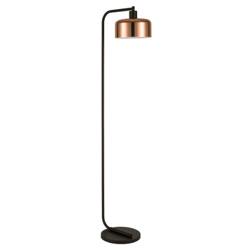 57" Black Arched Floor Lamp With Copper Metal Bell Shade