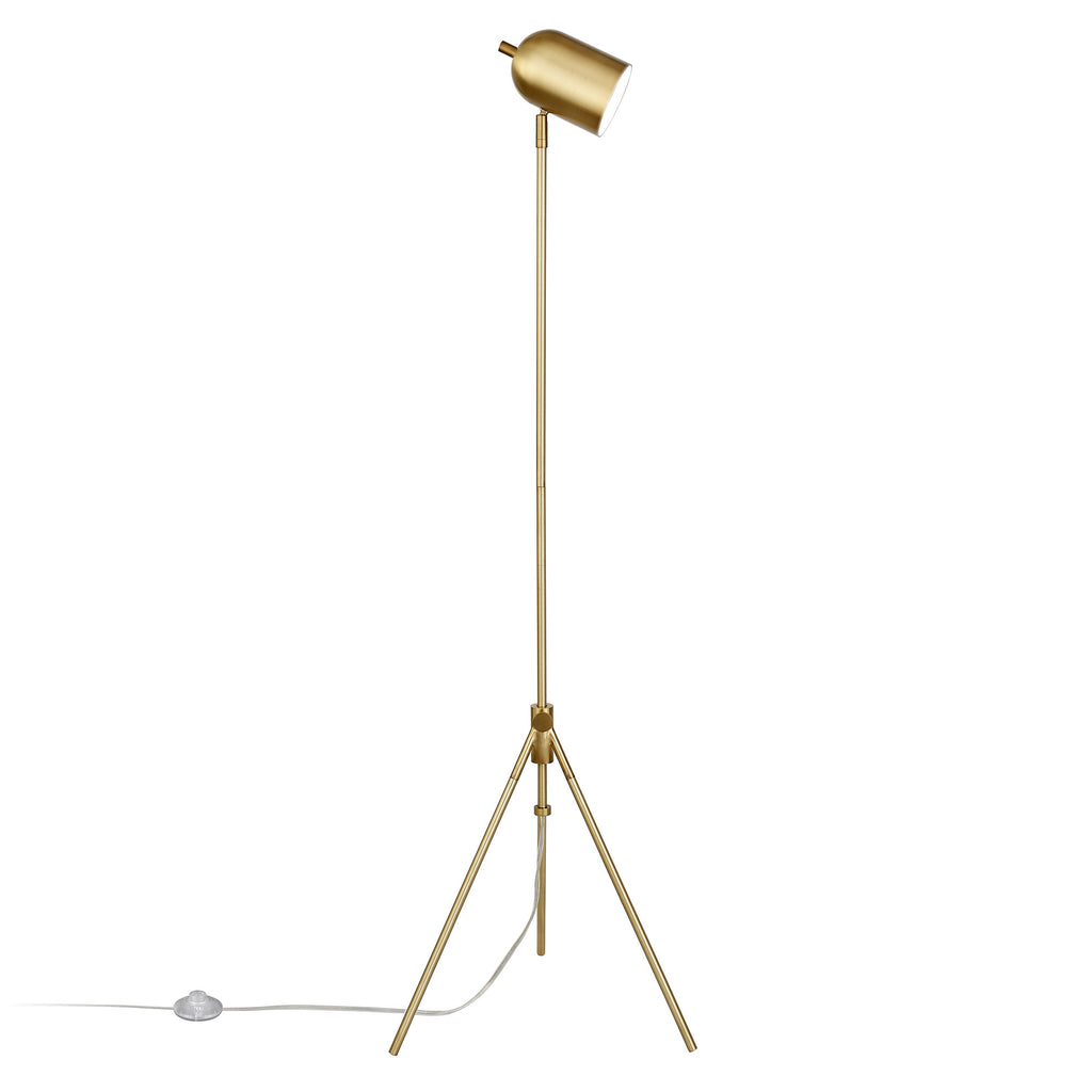 56" Brass Tripod Floor Lamp With Brass Dome Shade